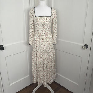 Reformation Chaylyn Dress XS White Floral Smocked Midi Cottagecore Dainty READ